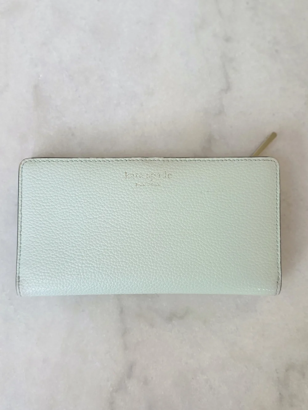 Kate Spade New York Staci Large Slim Bifold Wallet Mint Green Pebbled Leather